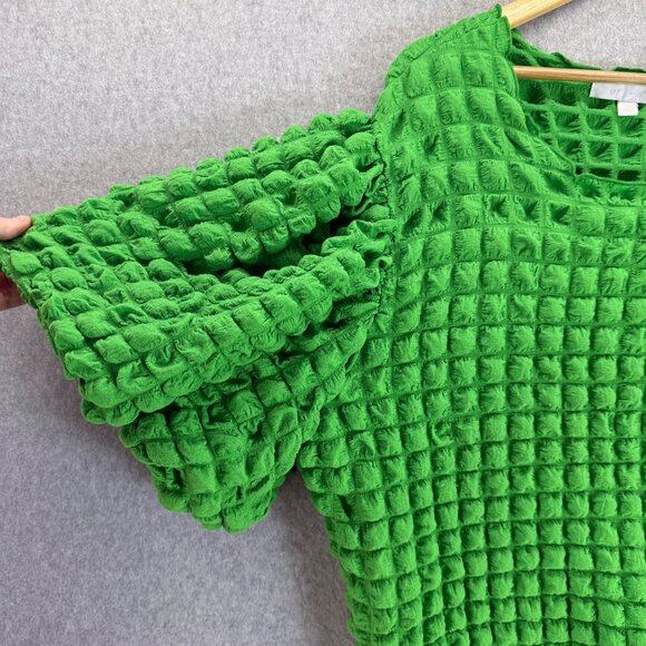 Eri + Ali Textured Square Bright Green Top Puff Sleeves Blouse Womens Size 3X - Picture 3 of 14